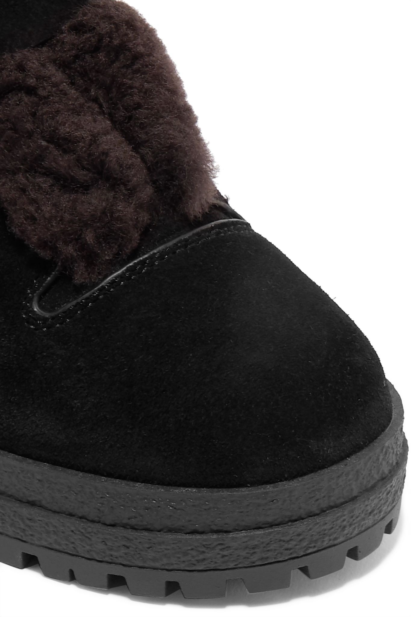 Shearling-trimmed suede and leather ankle boots - 5