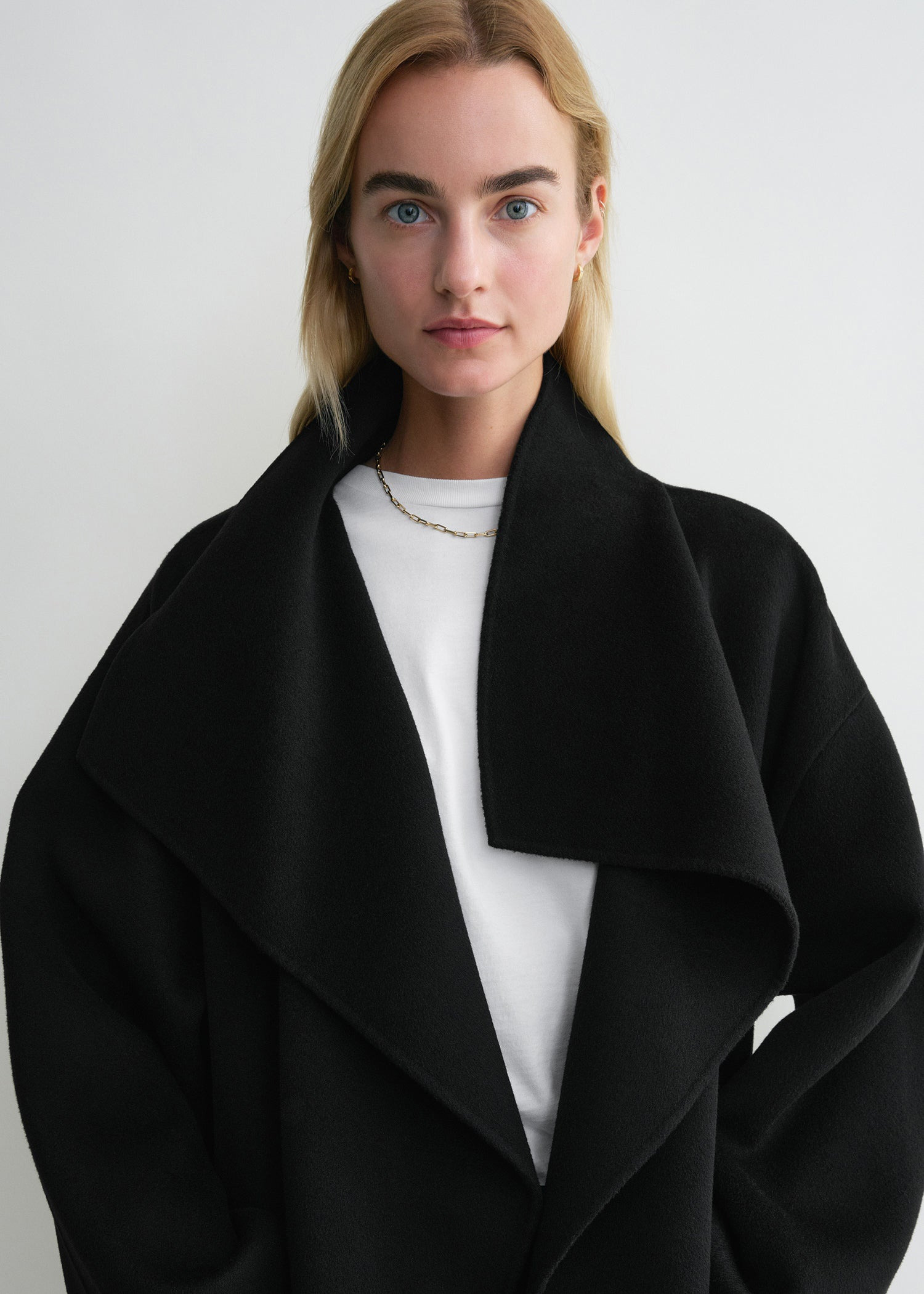 Signature wool cashmere coat black - 5