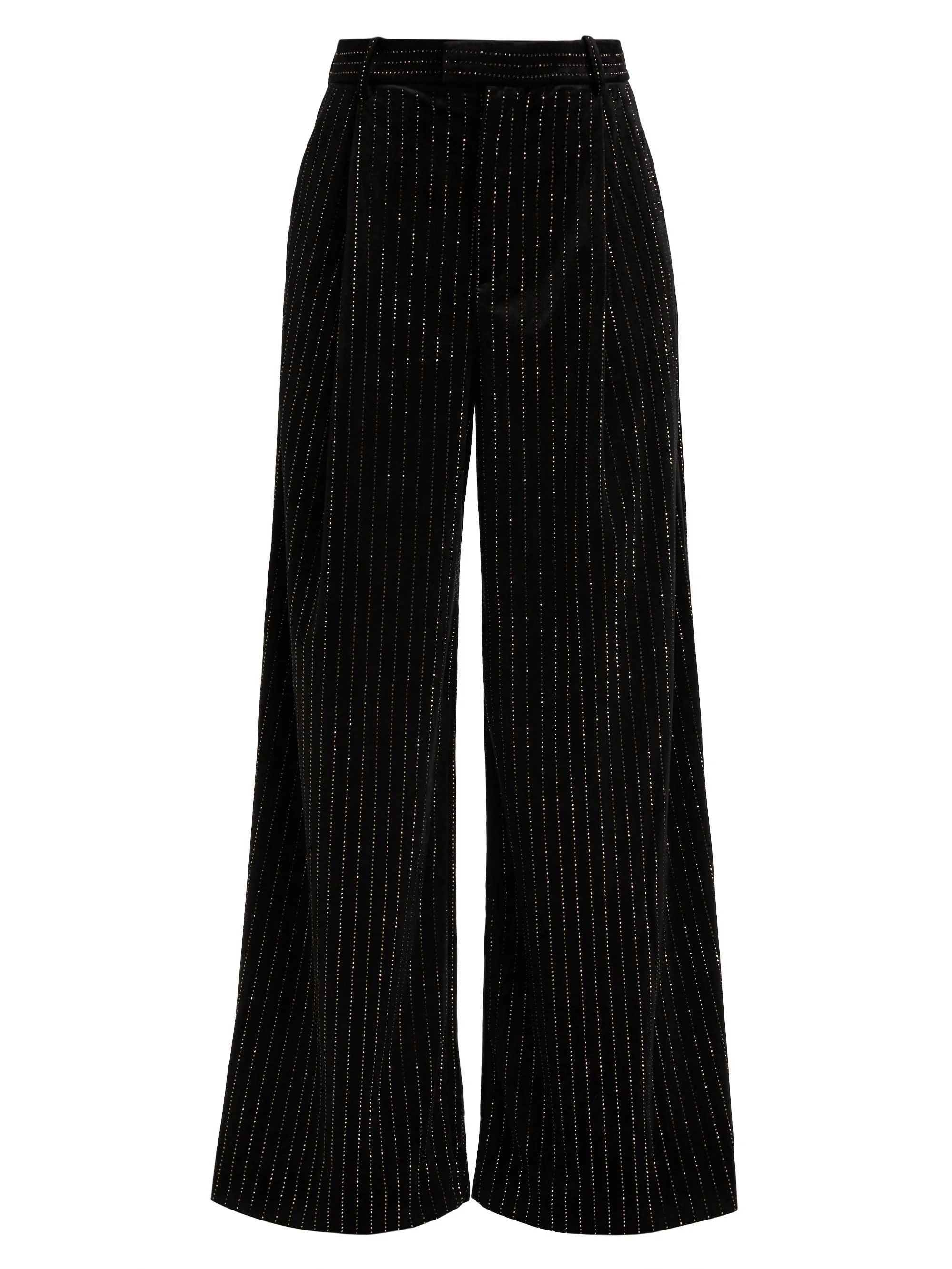 Women's Dayna Crystal-Pinstriped Wide-Leg Pants - Black With Topaz Crystals - 1