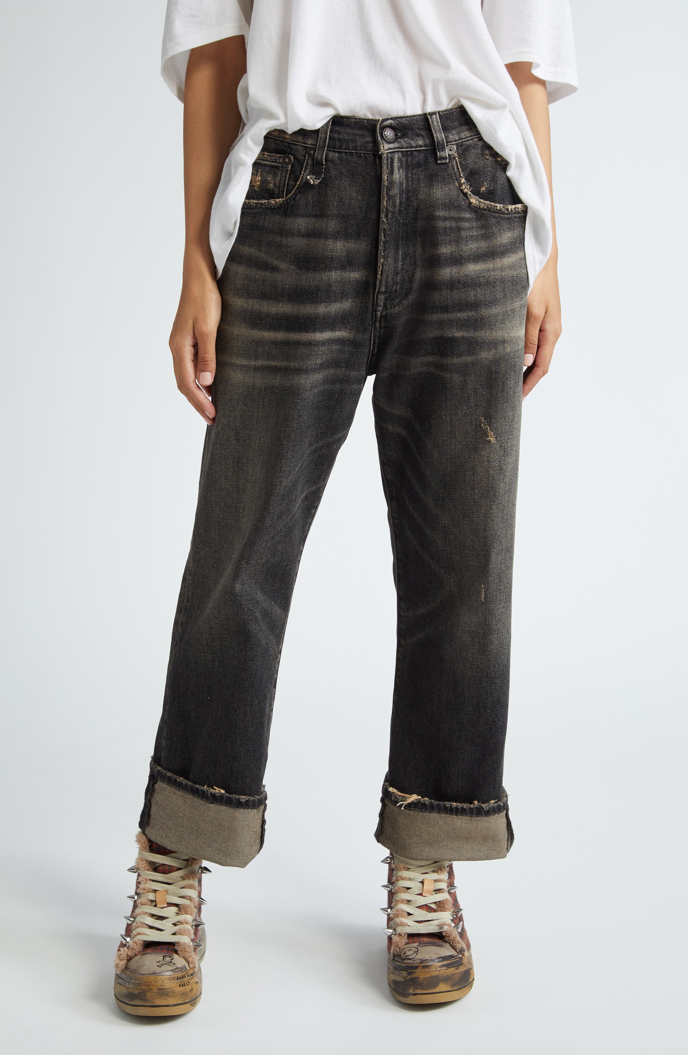 R13 Cuffed Ex-Boyfriend Jeans in Abbey Black at Nordstrom - 1