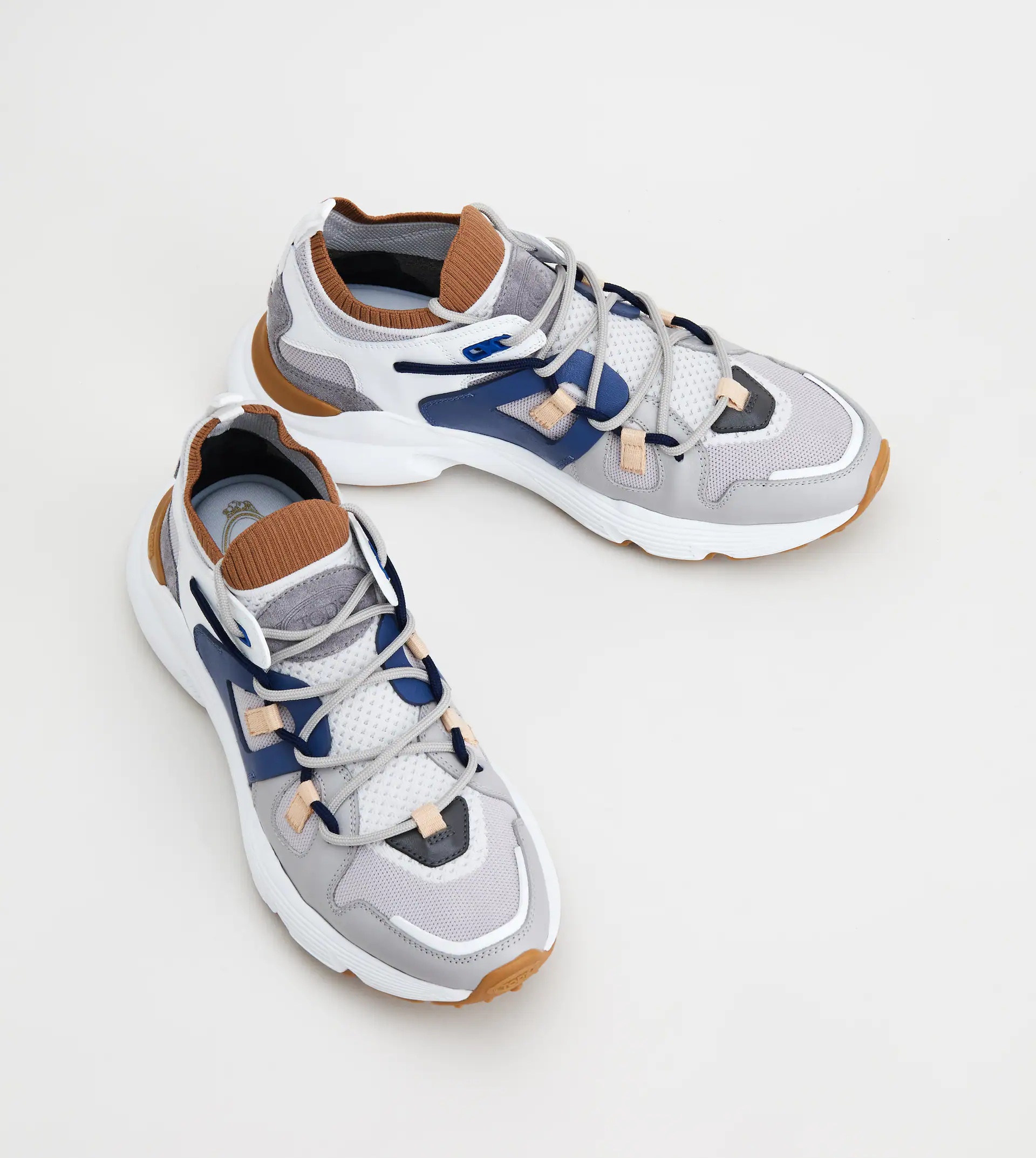 SNEAKERS IN LEATHER AND TECHNICAL FABRIC - GREY, BLUE, WHITE - 3