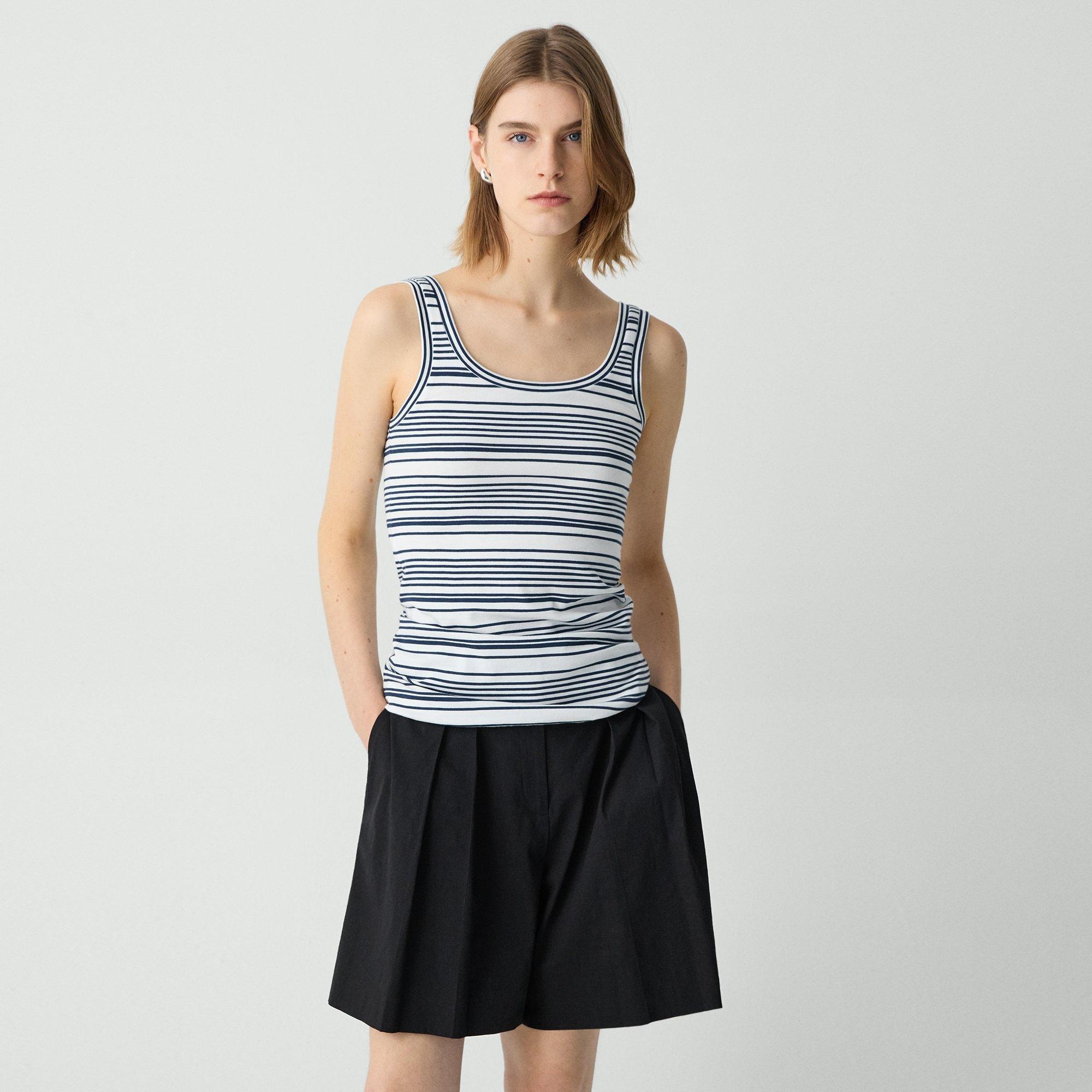 Scoop-Neck Tank Top in Striped Cotton Jersey - 2