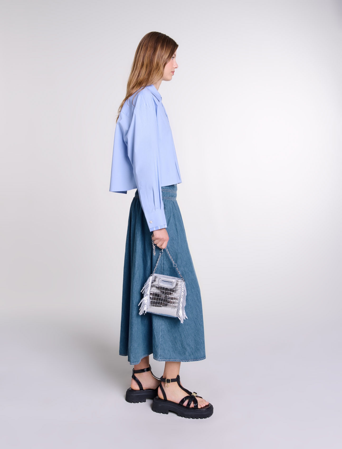Smocked denim skirt - 3