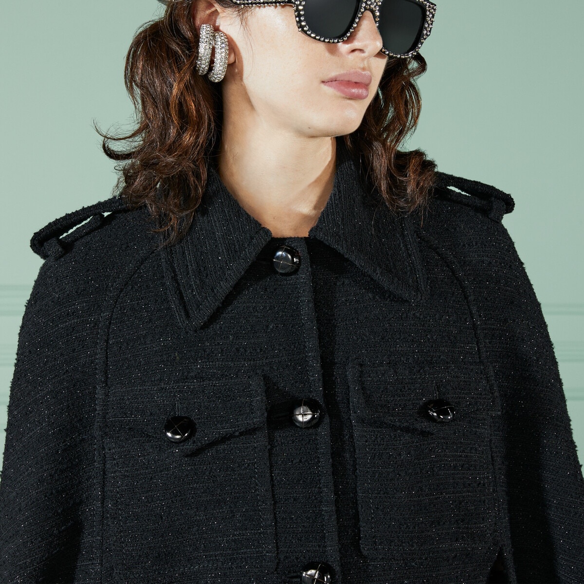 Tweed wool cape with pockets - 4