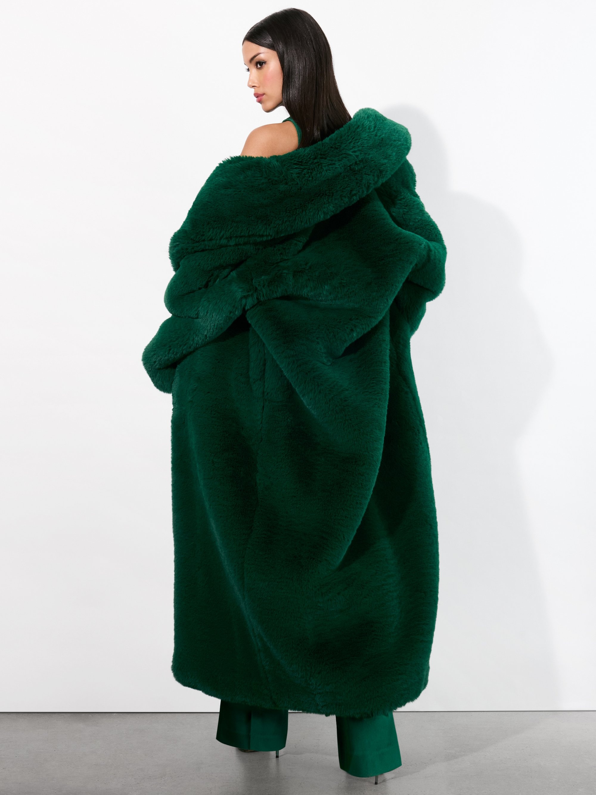 YETTA DROP SHOULDER FAUX FUR MAXI COAT - 5