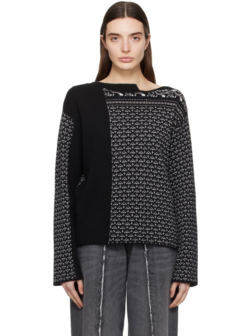 Black Paneled Sweater - 1
