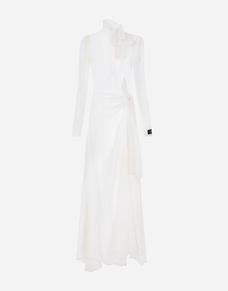 Long silk chiffon dress with bow detail - 1