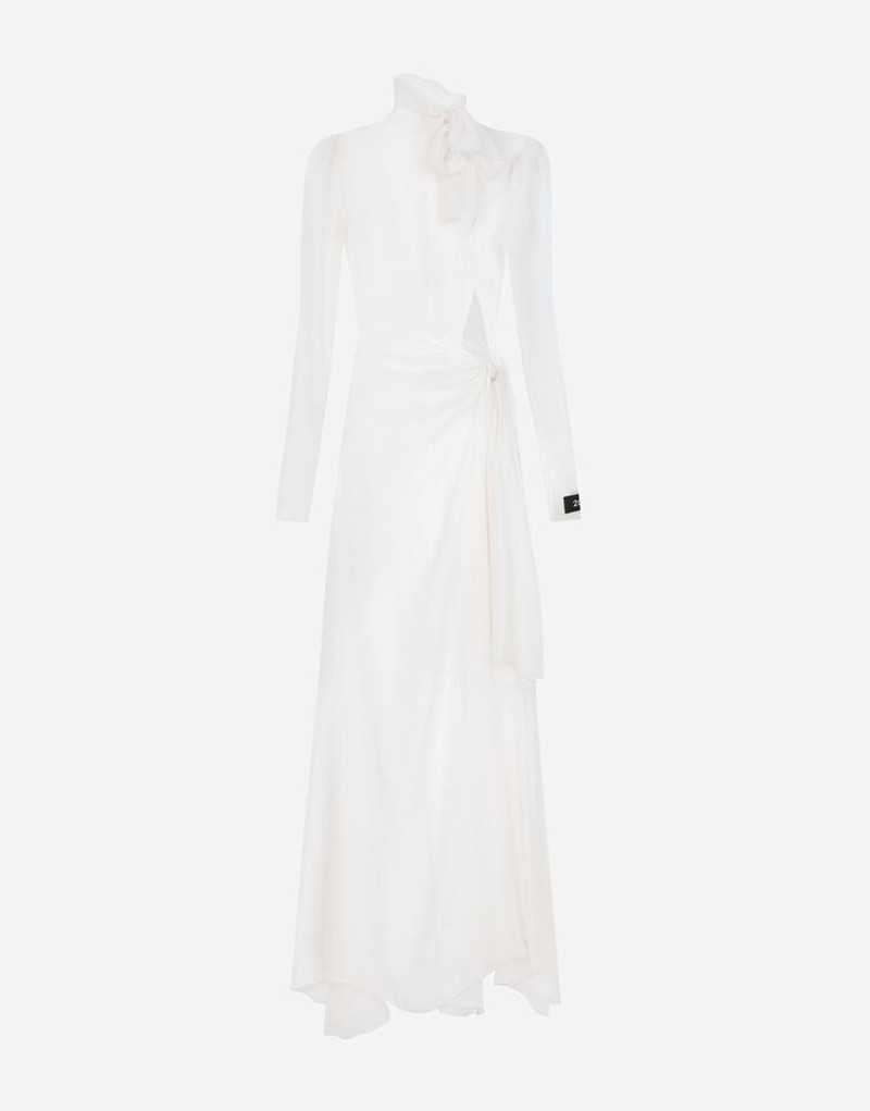 Long silk chiffon dress with bow detail 1