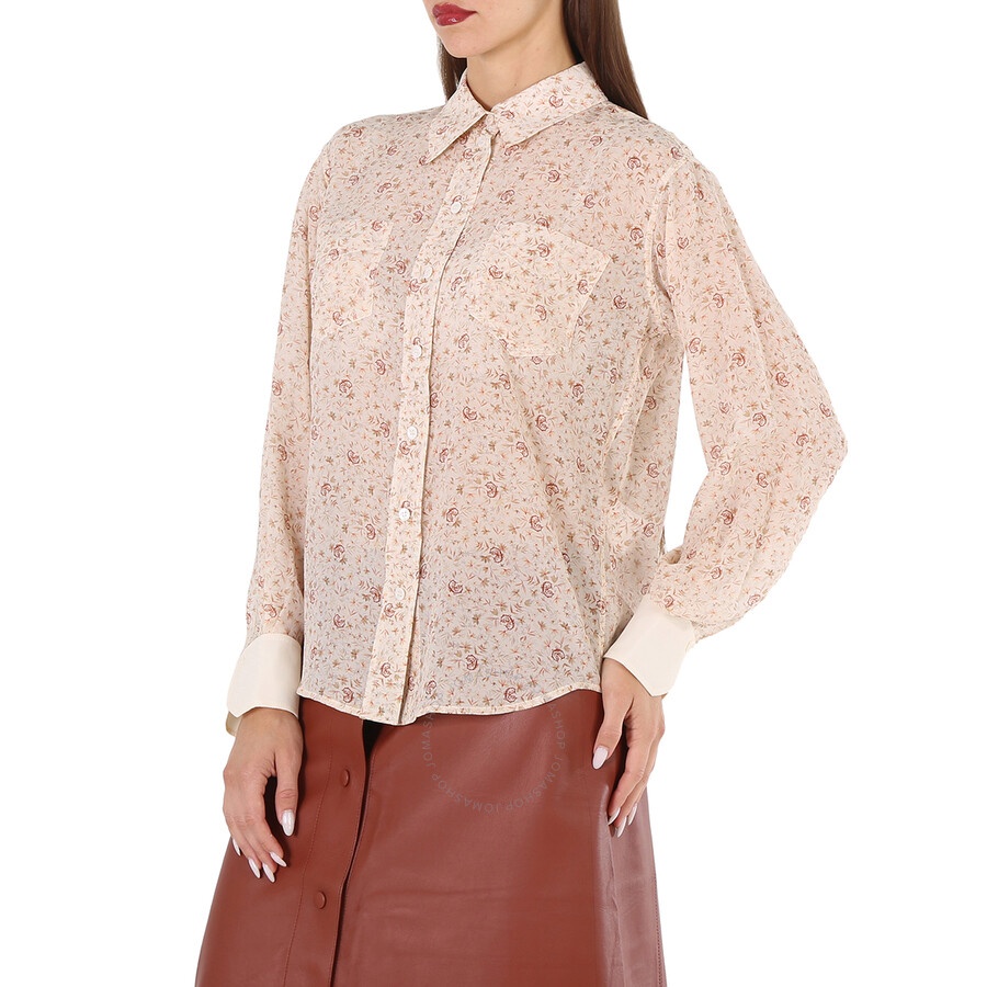 Chloe Ladies Dew Pink C Micro Flower Motif Silk Blouse - 2