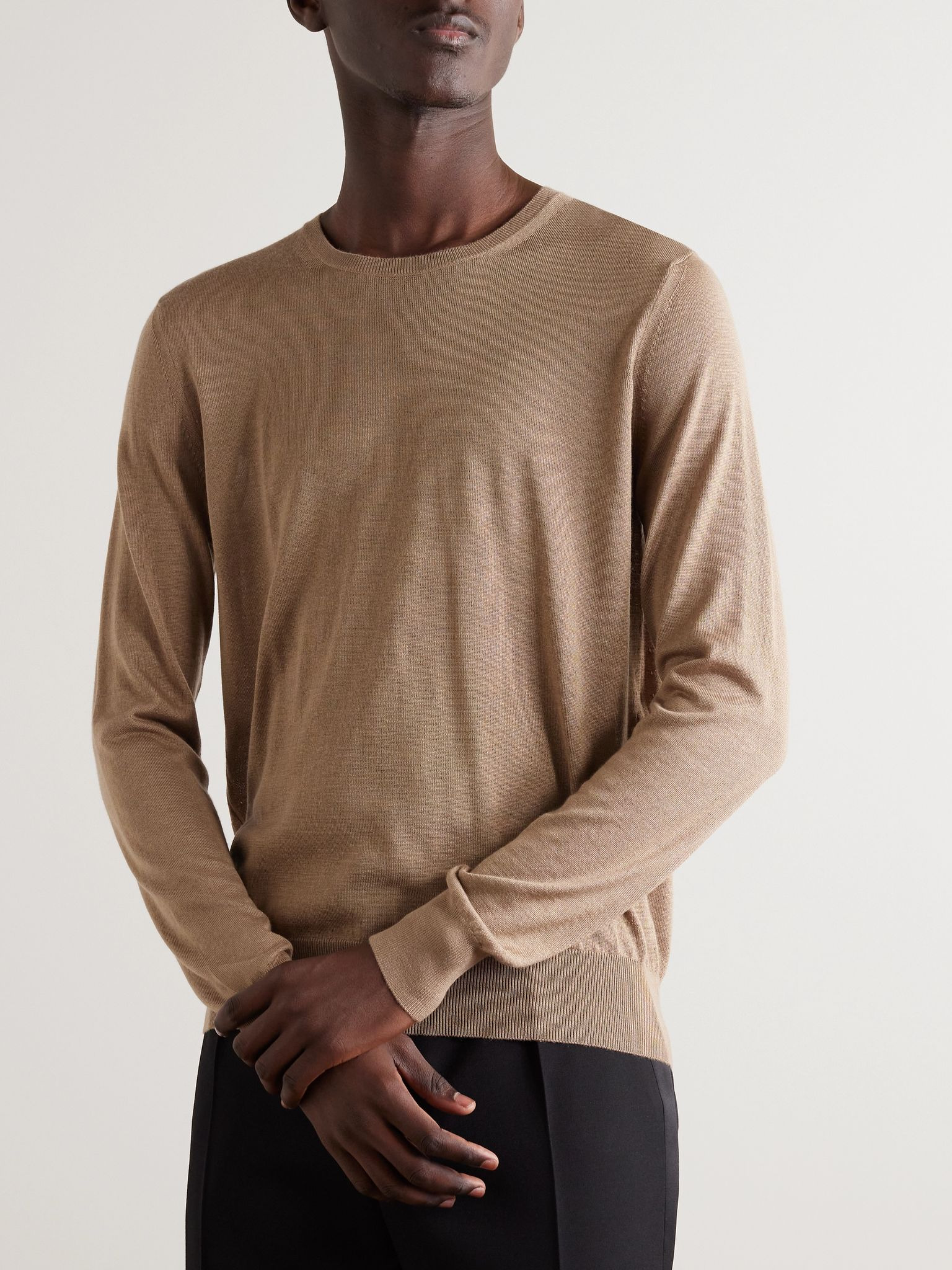 Slim-Fit Wool, Cashmere and Silk-Blend Sweater Light brown - 3