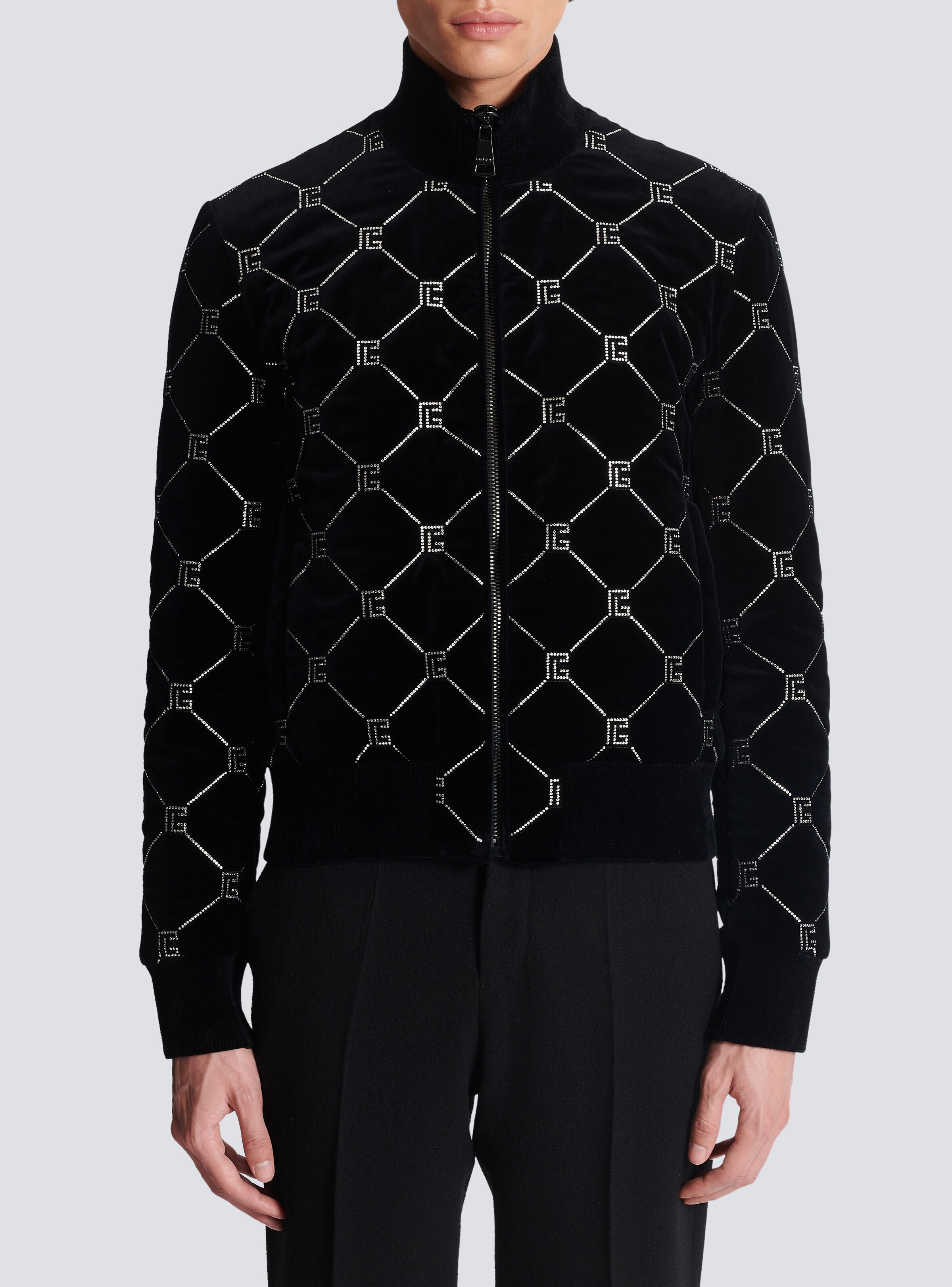 Quilted rhinestone bomber jacket - 5