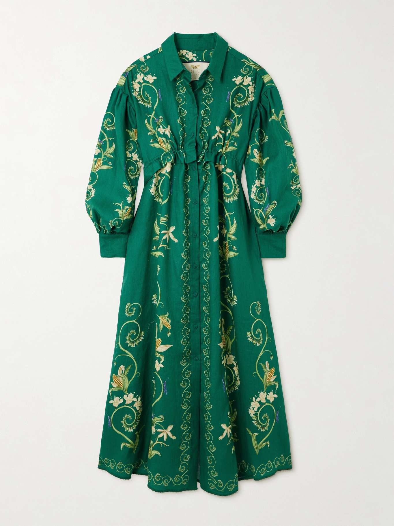 Taos Esmeralda embroidered printed linen maxi shirt dress - 1