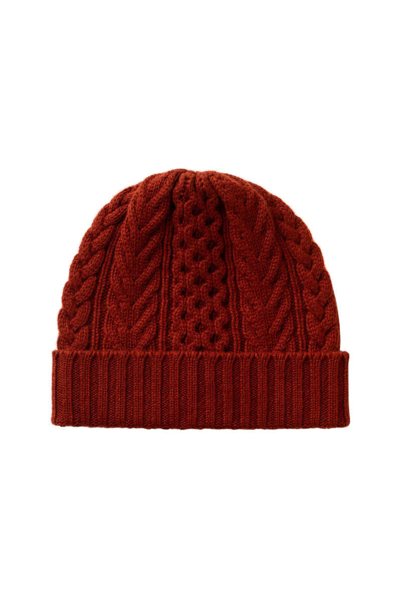 Aran Cable Red Cashmere Beanie 1