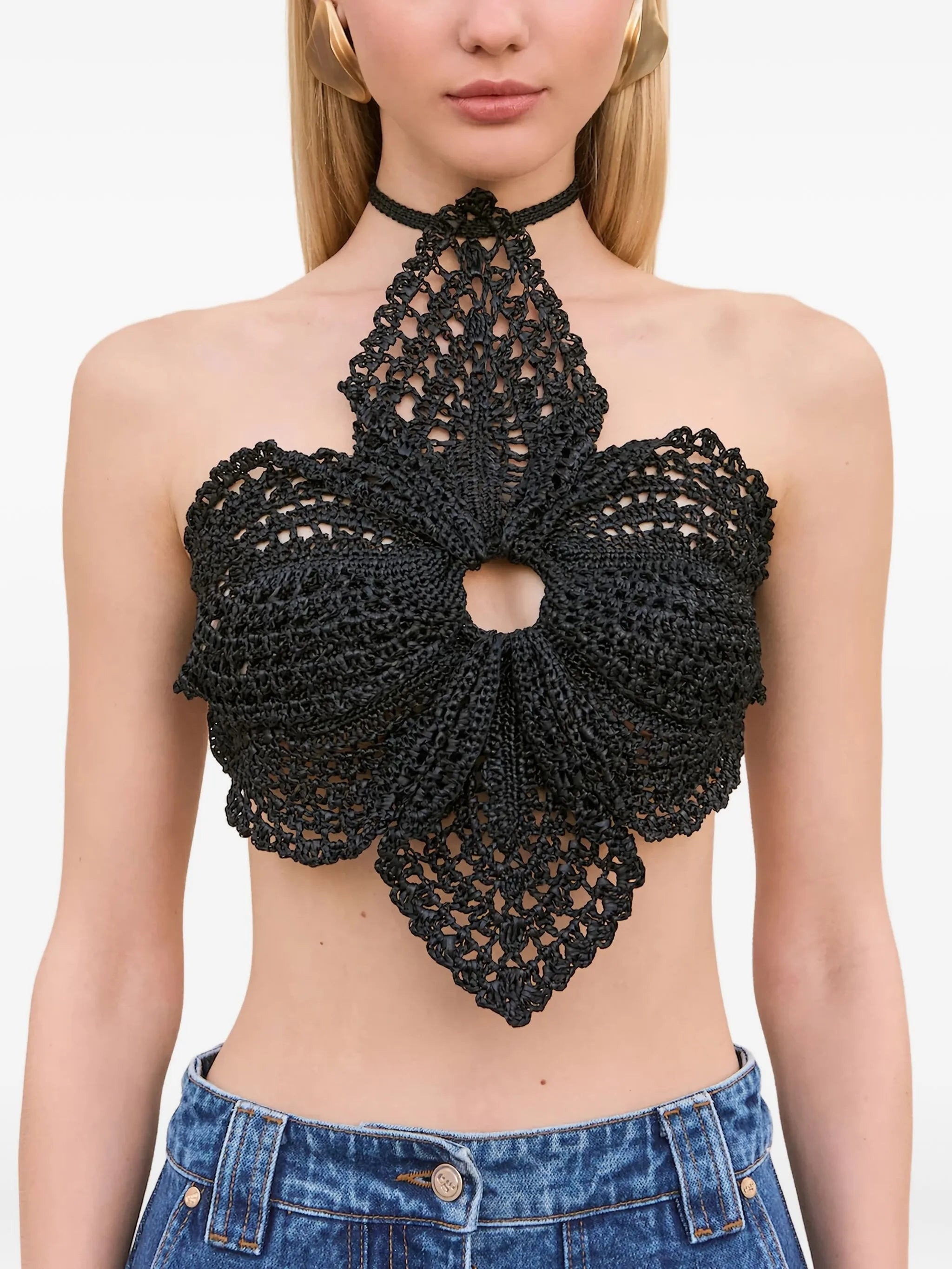 Cult Gaia CULT GAIA DARLENA HLTERNK FLOWER CROCHET CROP TOP BLACK - 2
