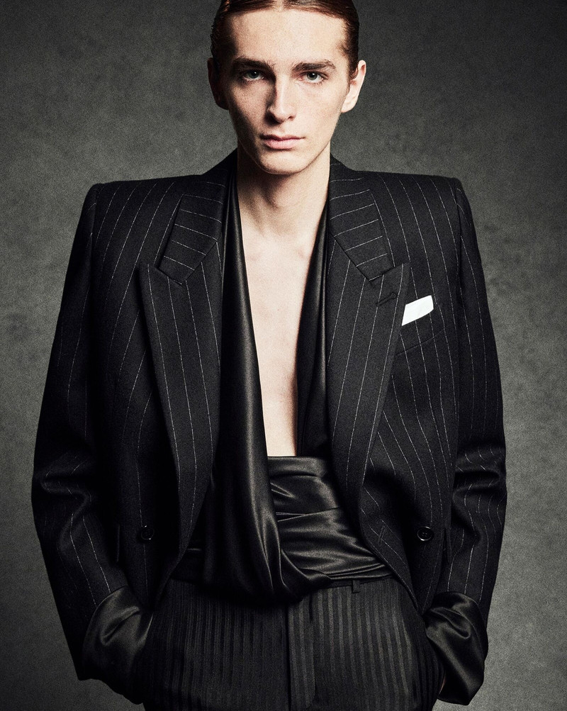 SAINT LAURENT oversized short jacket in striped wool felt outlook