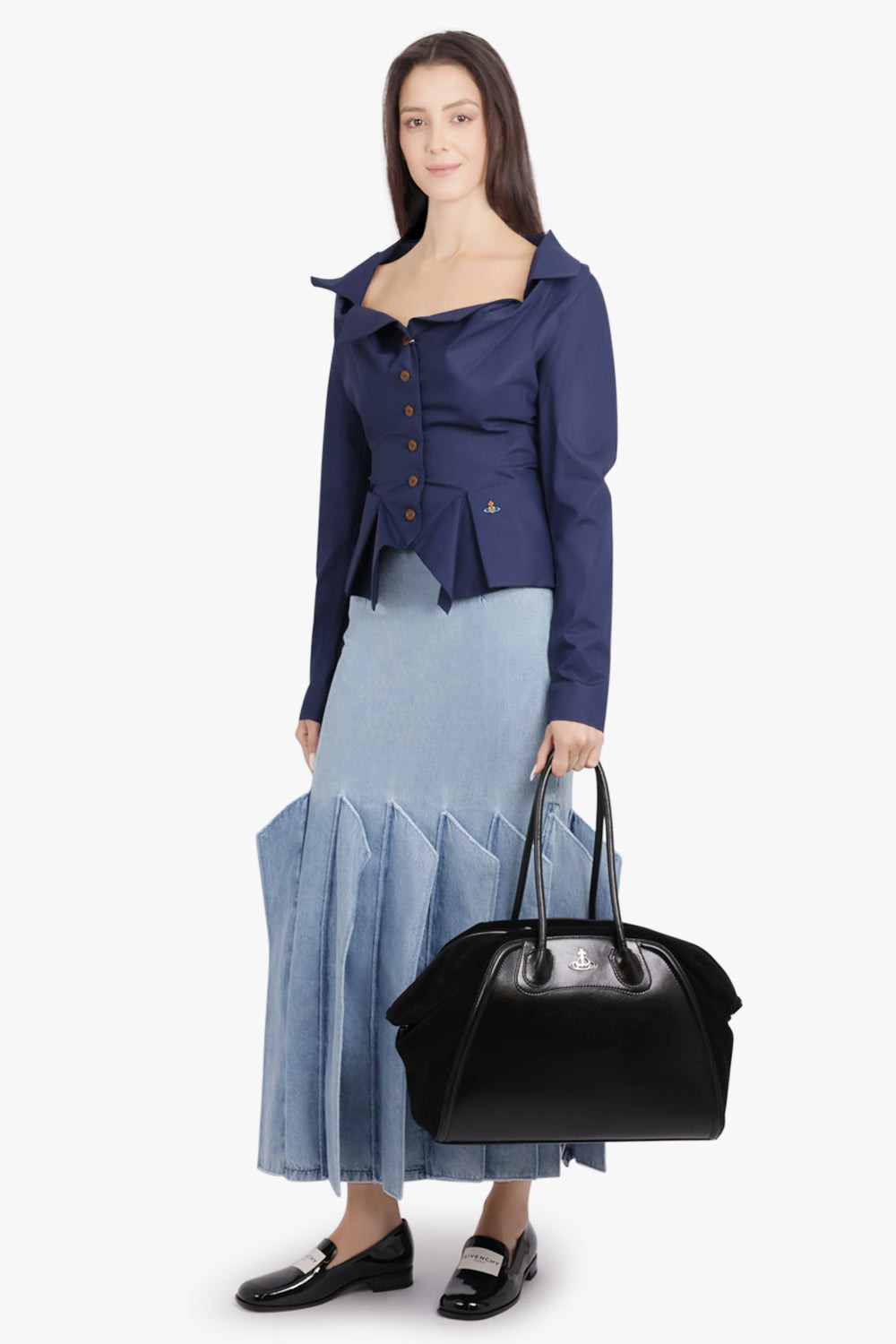 PANEL 3D DETAIL MIDI DENIM SKIRT | MID BLUE - 2