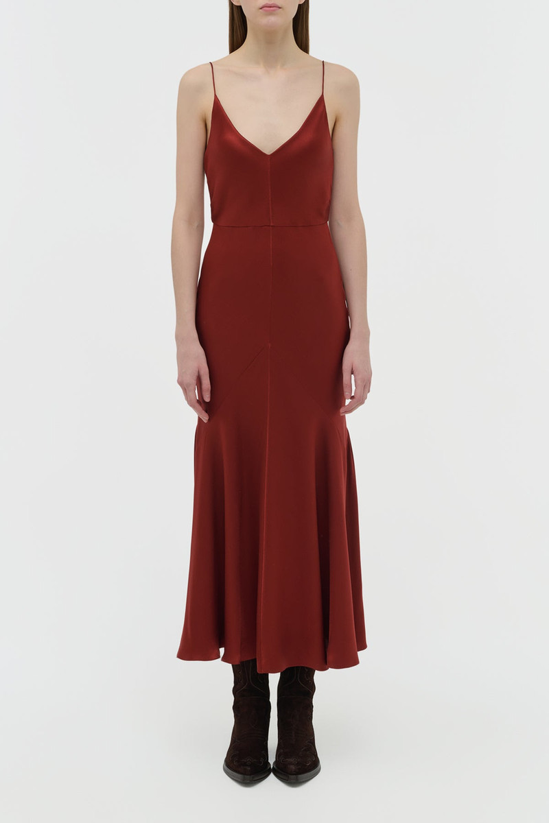 GABRIELA HEARST Brigita Dress in Burnt Sienna Double Satin outlook