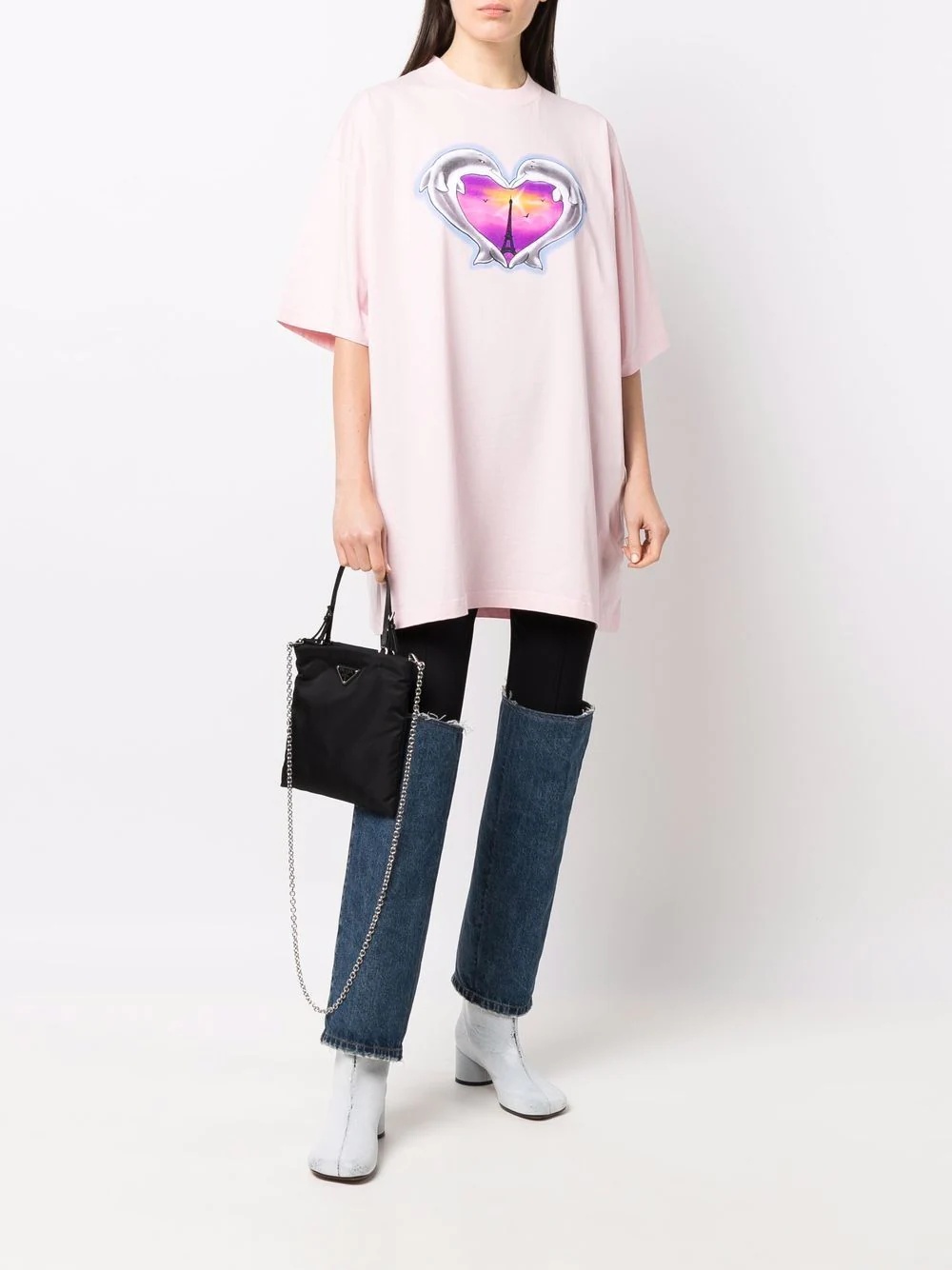 heart print crew neck T-shirt - 3