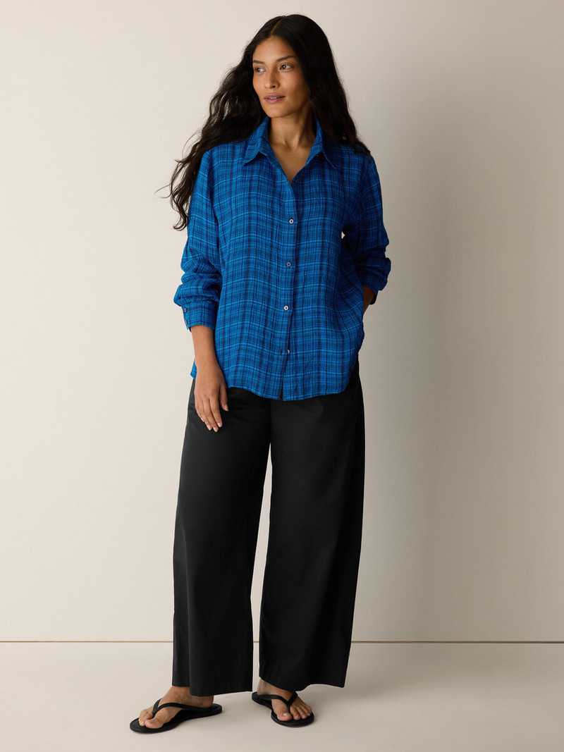 Puckered Organic Linen Plaid Classic Collar Shirt 7