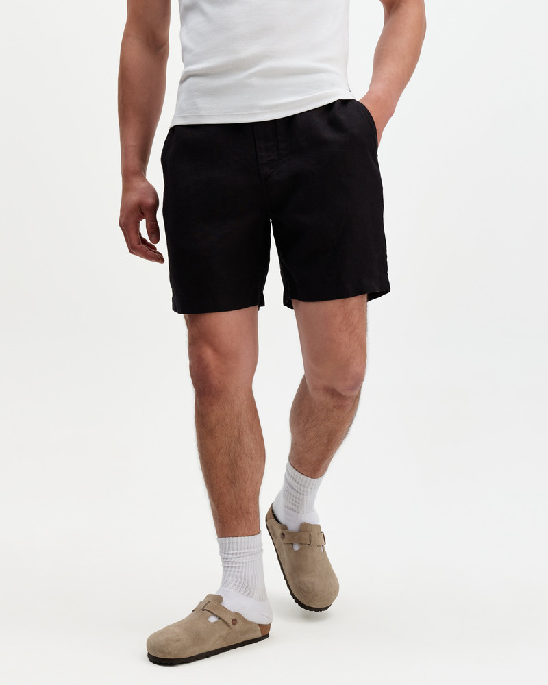 Wax London Kurt - Black Washed Linen Shorts outlook
