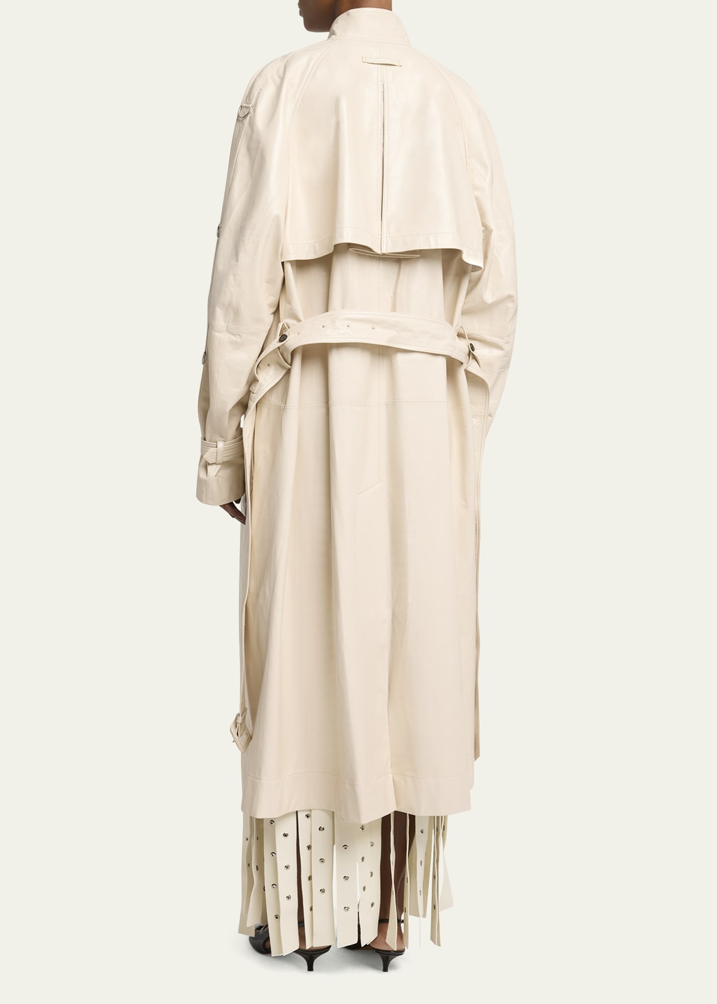 Sabina Lacquered Leather Wrap Trench Coat - 3