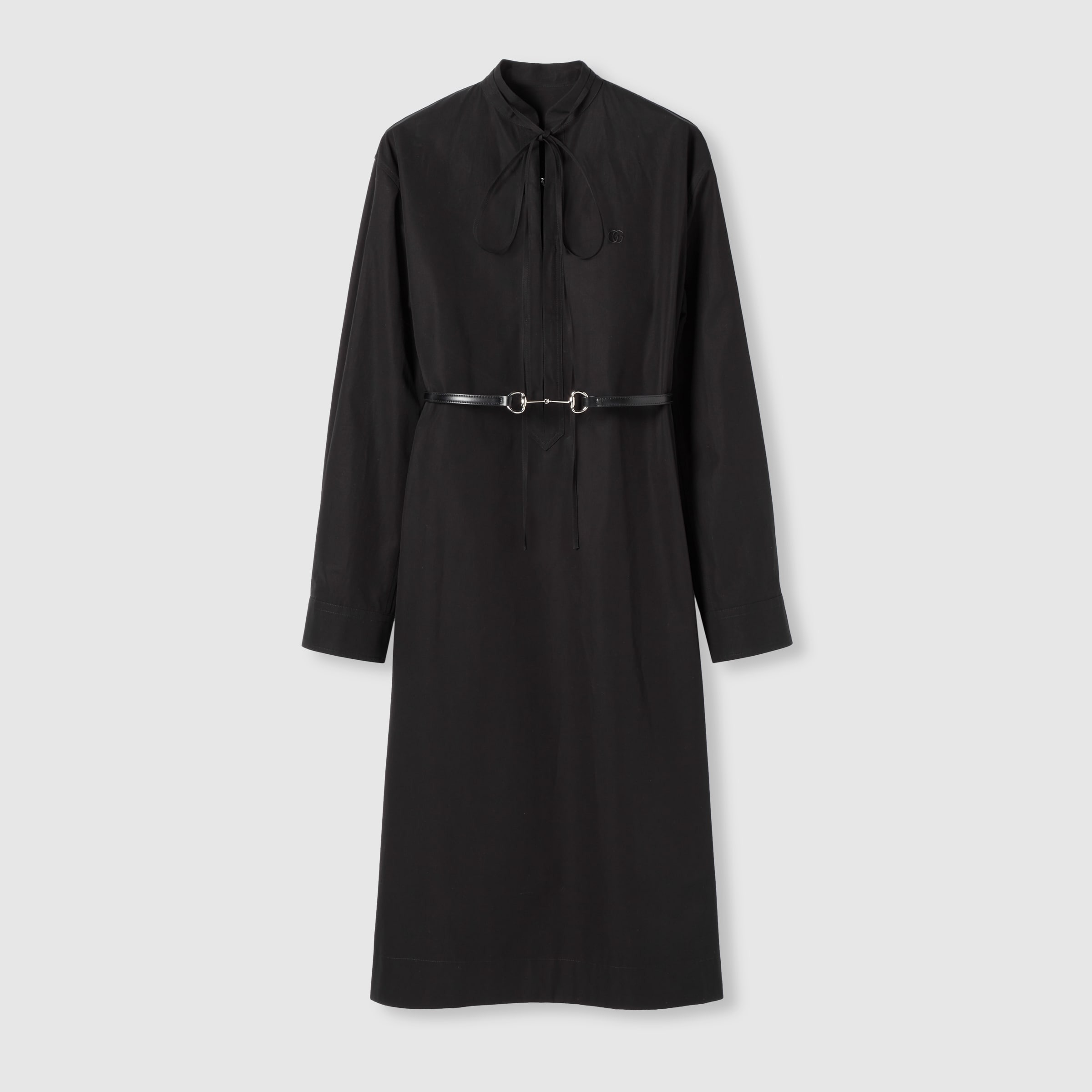 Cotton poplin dress with Horsebit belt - 1