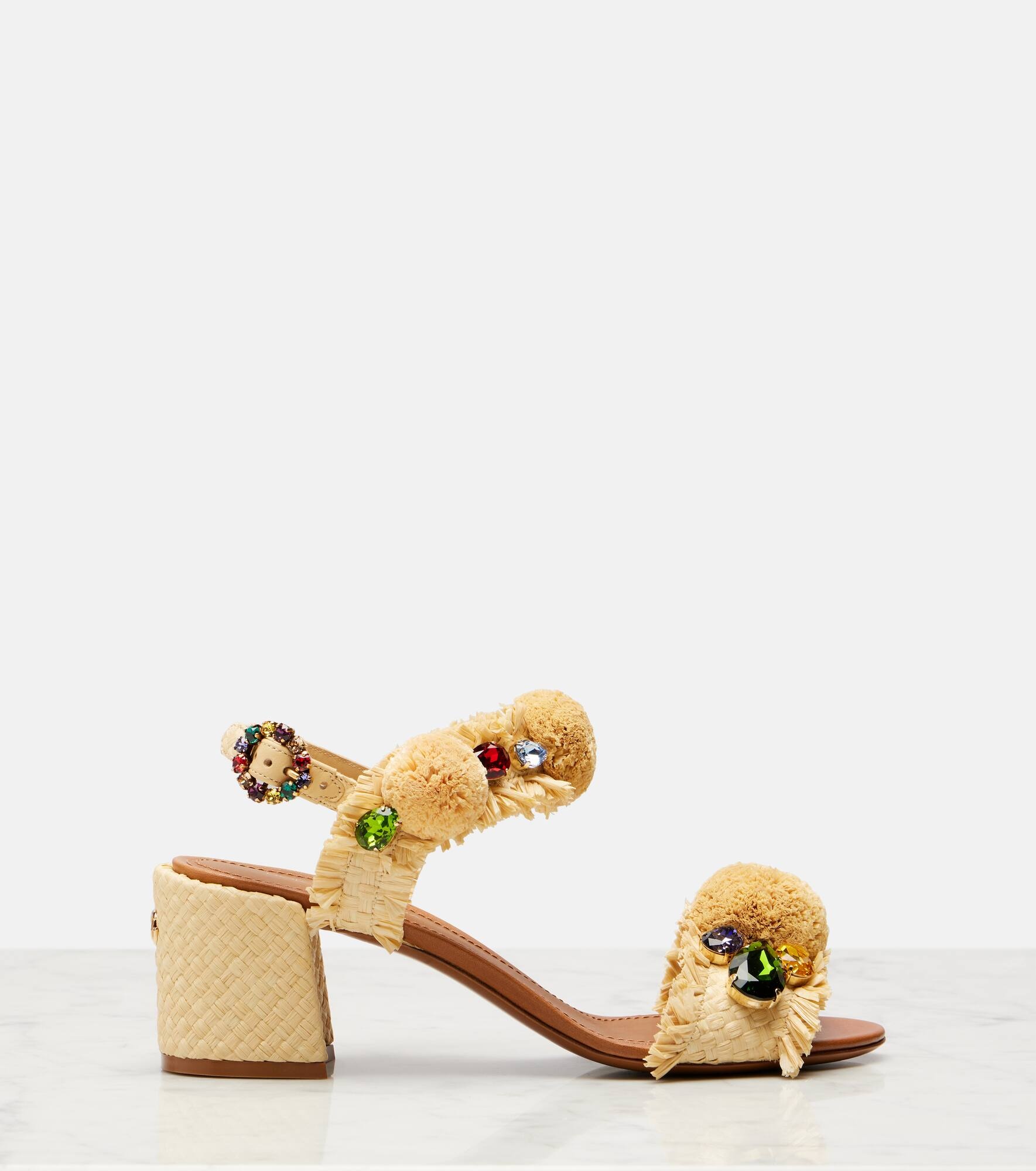 Embellished raffia-effect sandals - 4