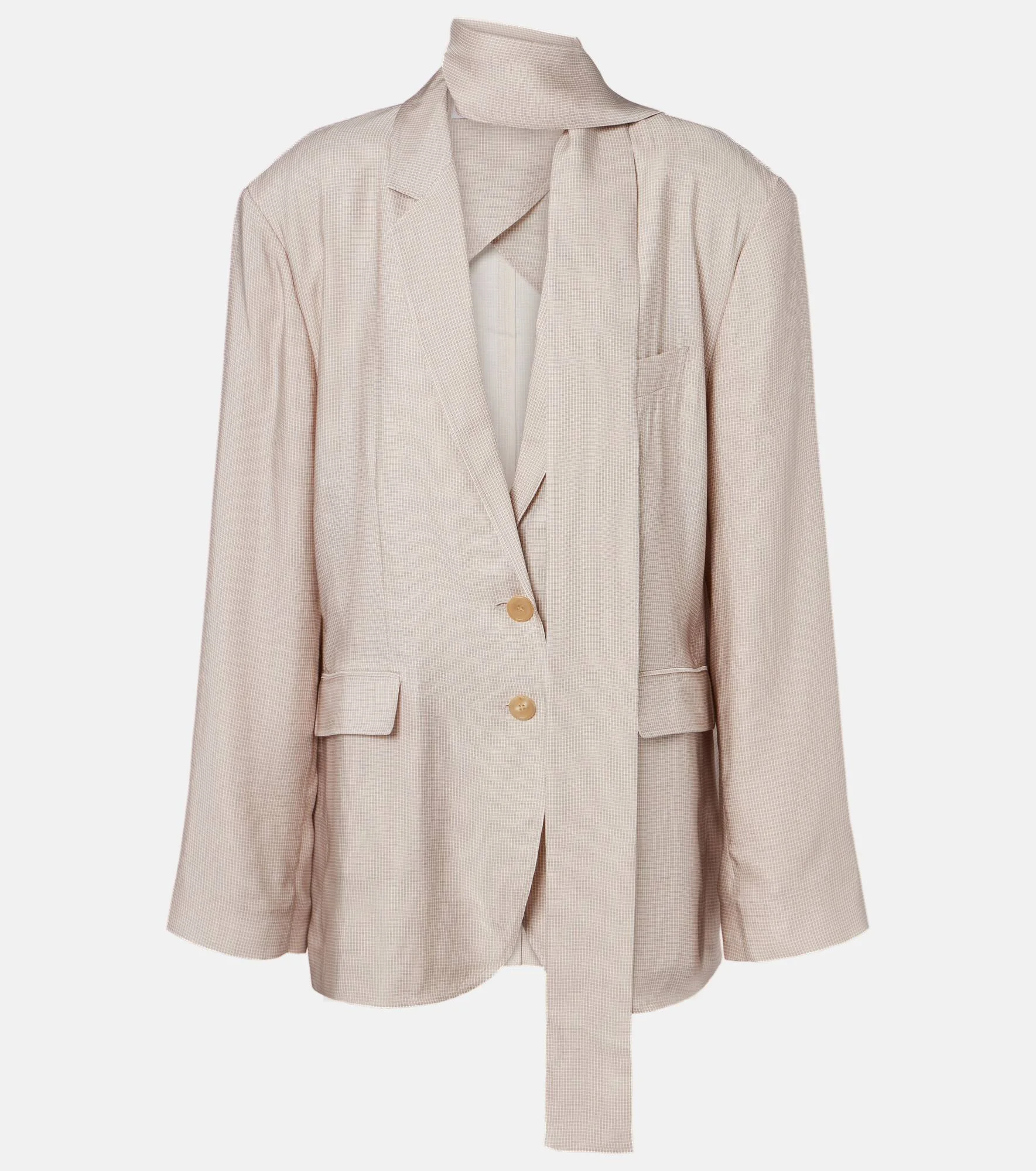 Checked scarf-detail blazer - 1