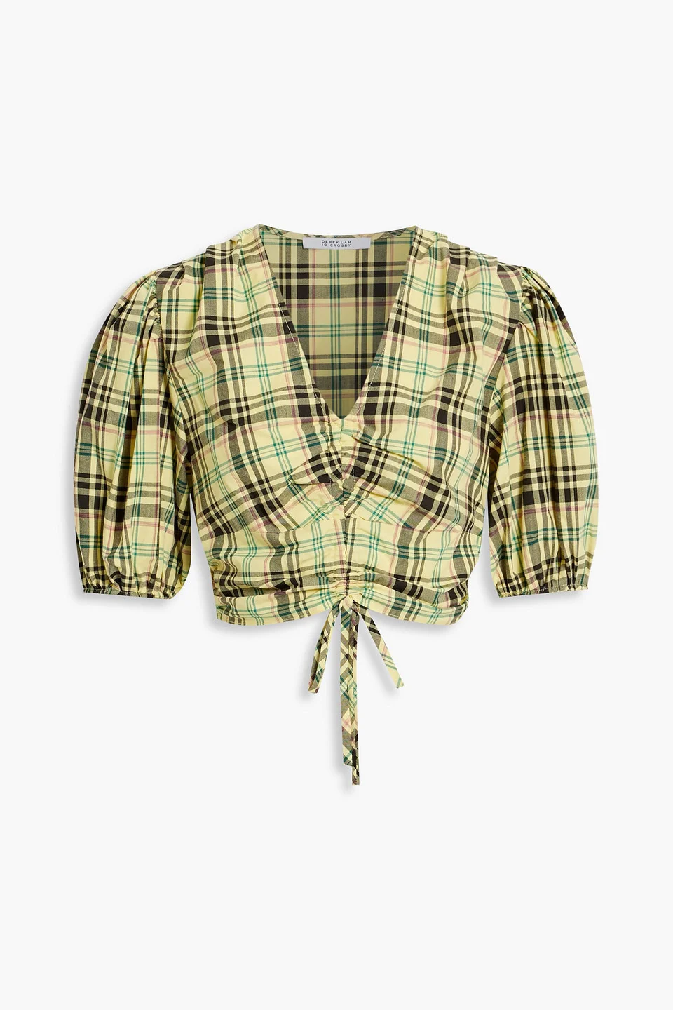 Cropped checked cotton-blend poplin top - 1