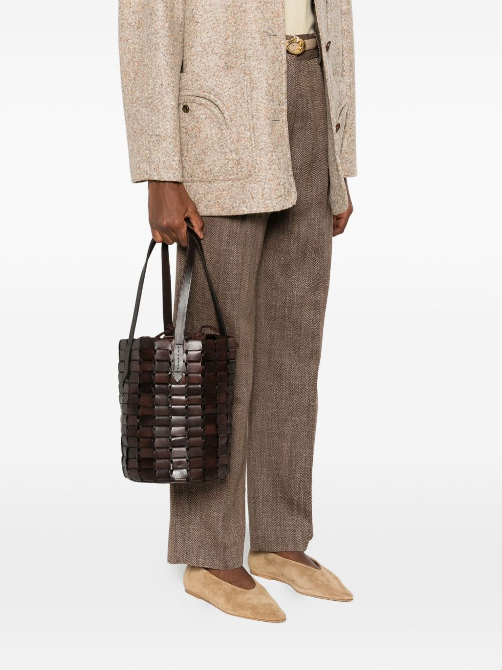 leather woven bucket bag - 2