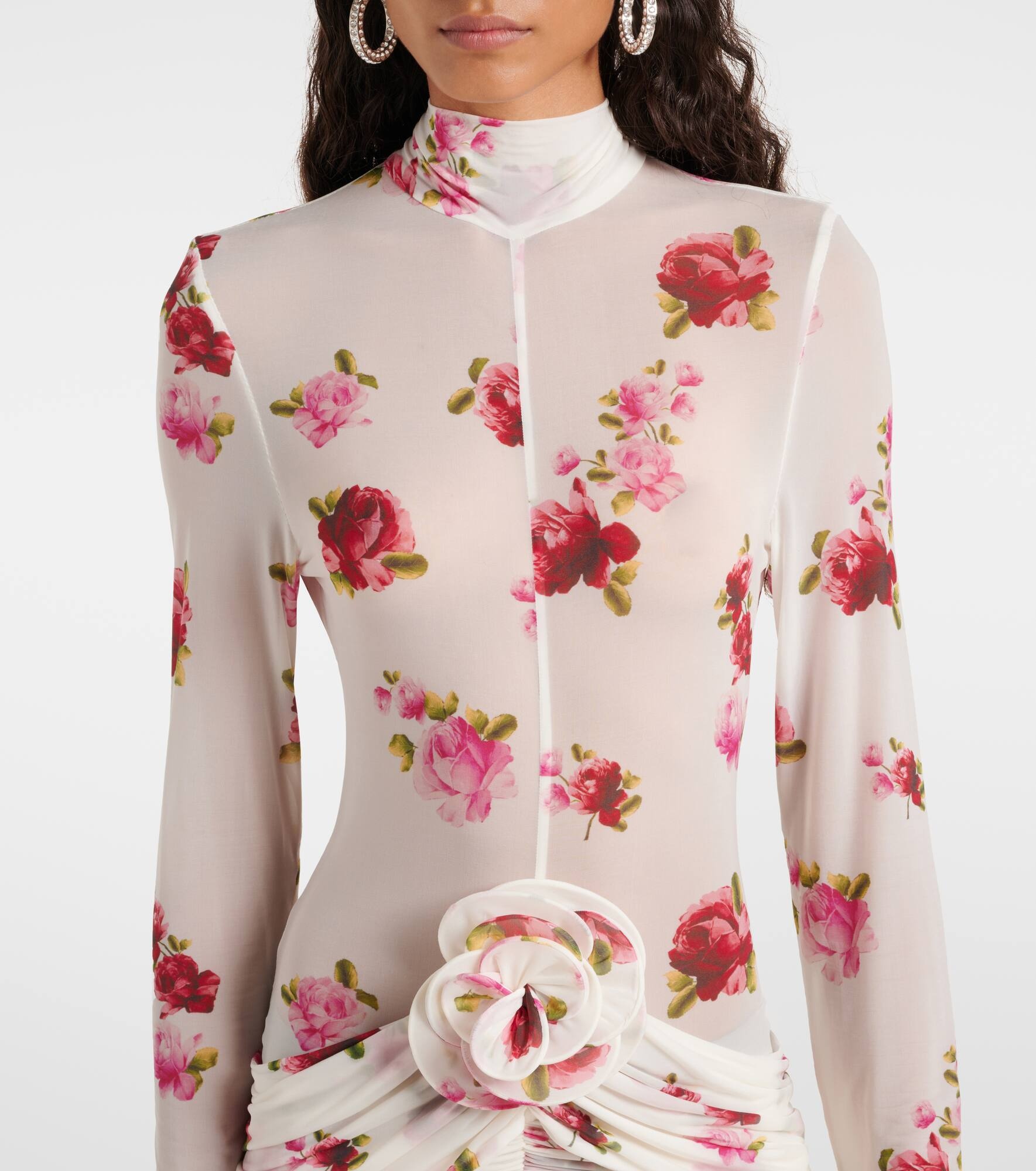 Floral-appliqué sheer jersey midi dress - 4