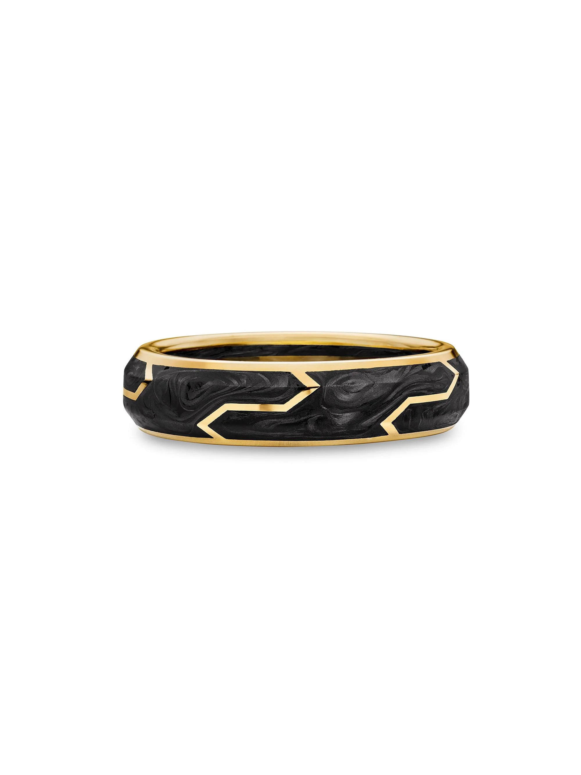 Men's Forged Carbon Band Ring with 18K Yellow Gold - Black - 1