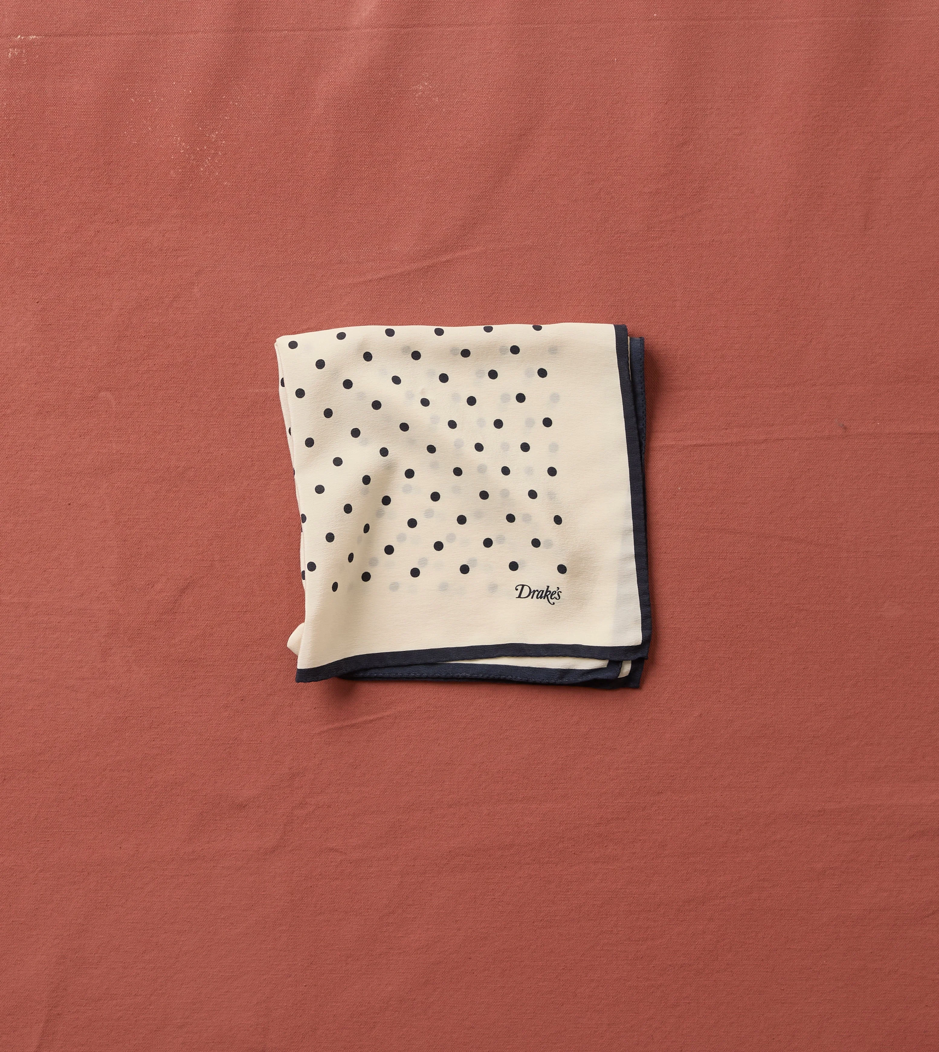 Ecru Polka Dot Print Silk Pocket Square - 1