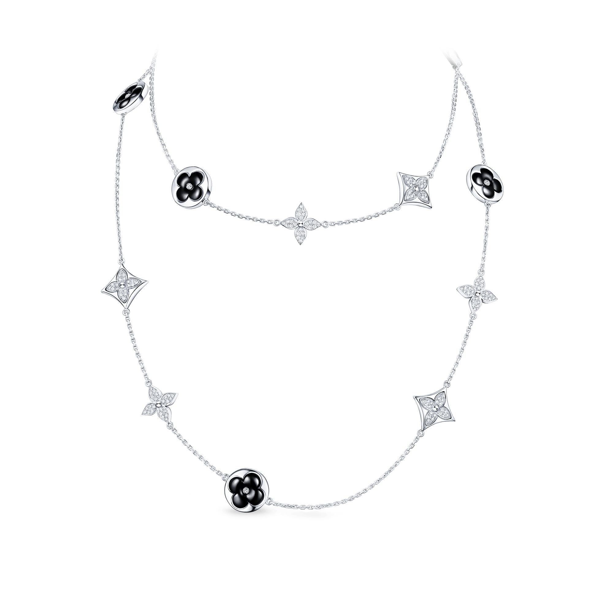 Color Blossom Sautoir, White Gold, Onyx And Diamonds - 1