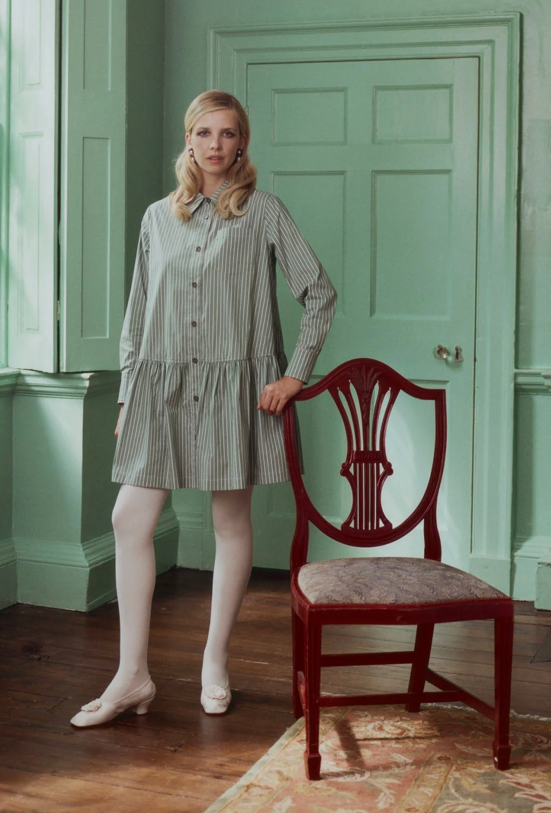 Hudson Shirt Dress - Green Stripe - 1