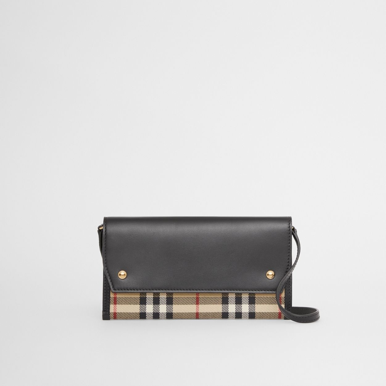 Vintage Check and Leather Phone Case with Strap - 1