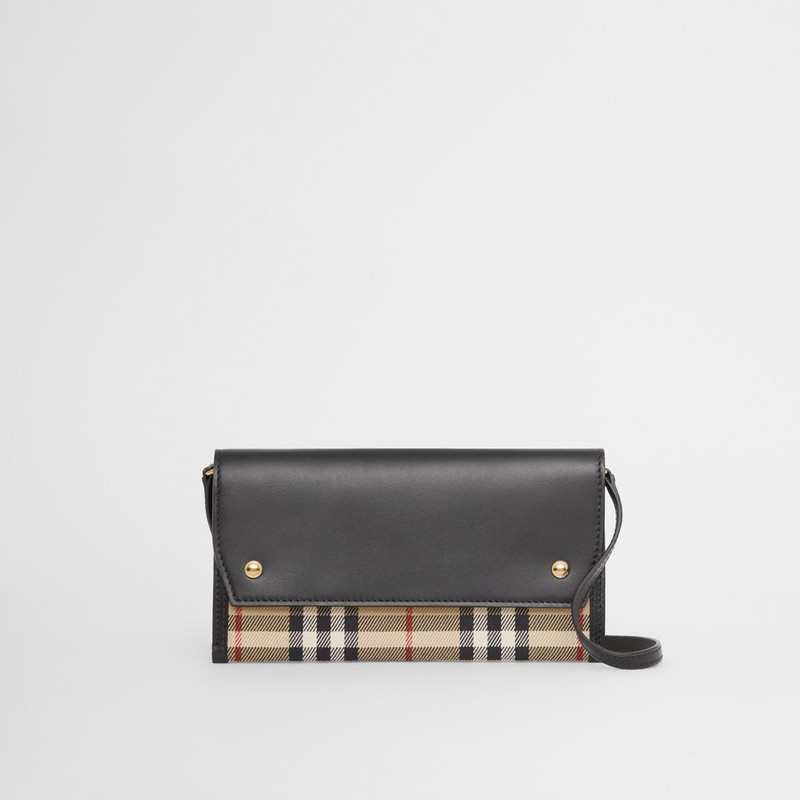 Vintage Check and Leather Phone Case with Strap 1