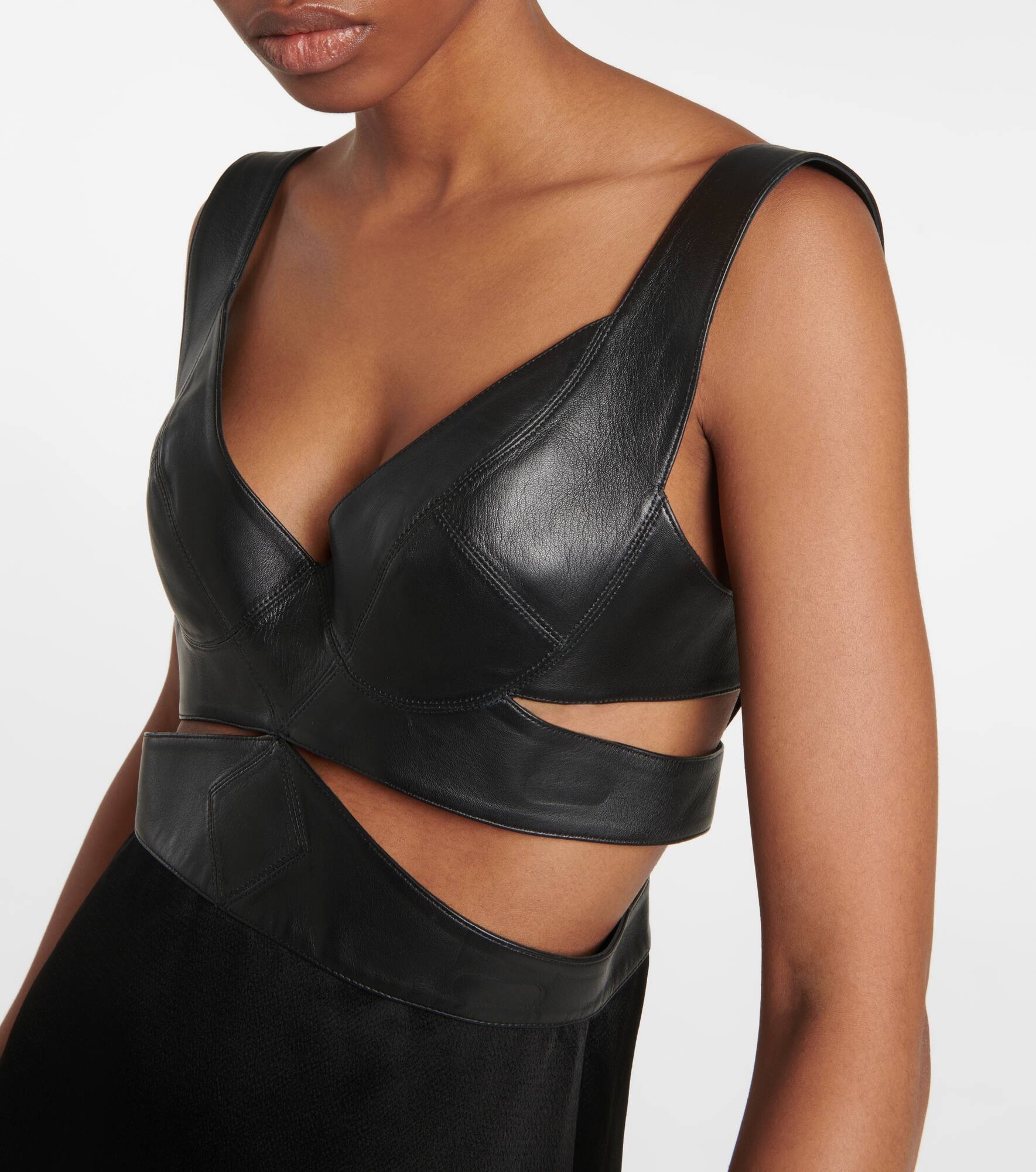 Leather-trimmed cutout gown - 4