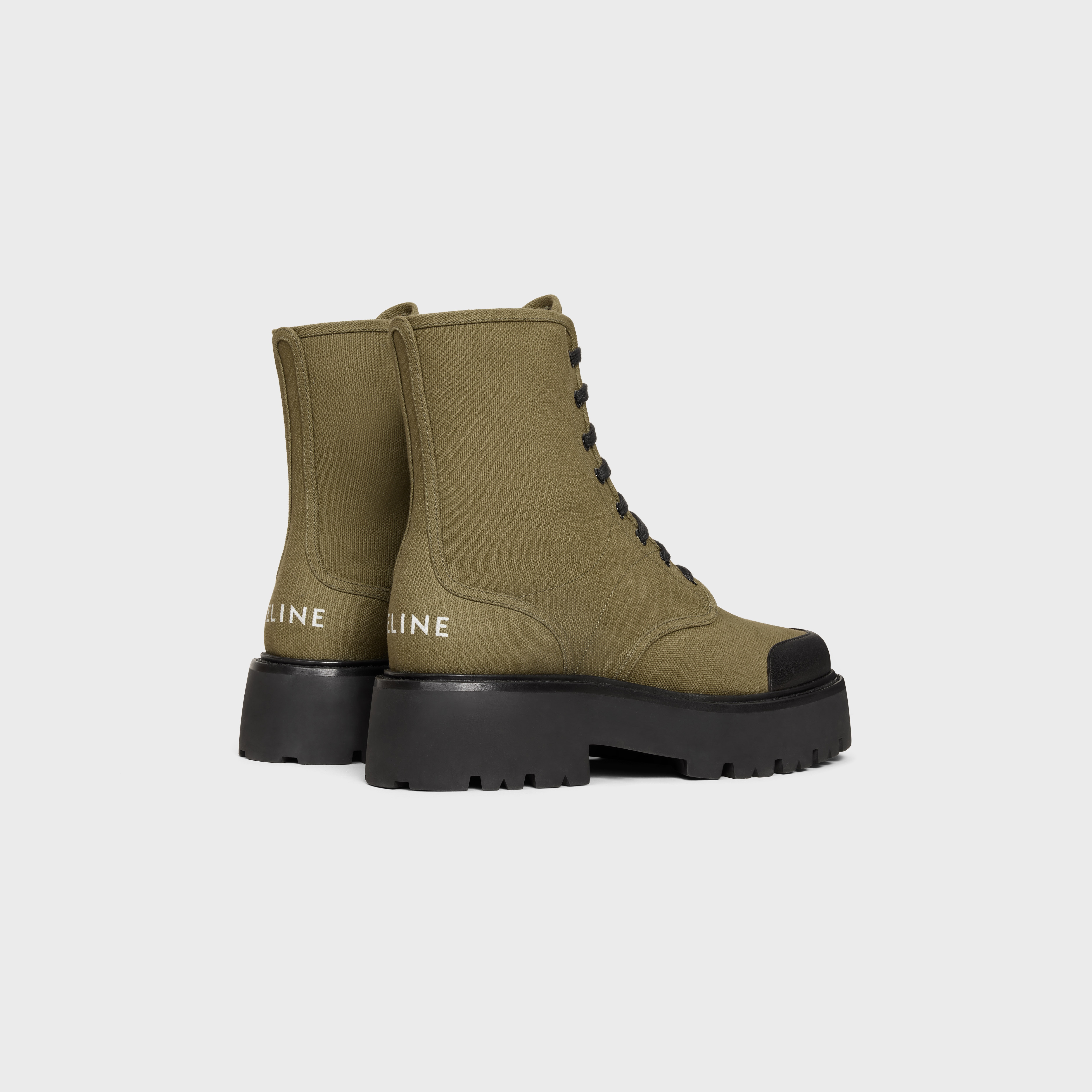 CELINE BULKY LACE-UP BOOTS in CANVAS AND SHINY BULLSKIN - 3