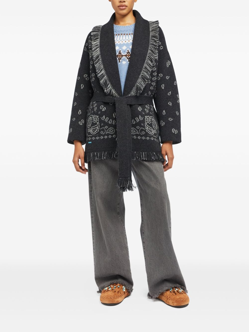 bandana-jacquard fringed cardigan - 2