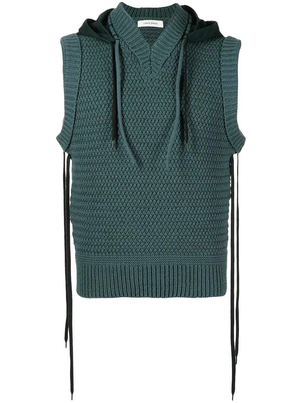 chunky knitted sleeveless hoodie - 1