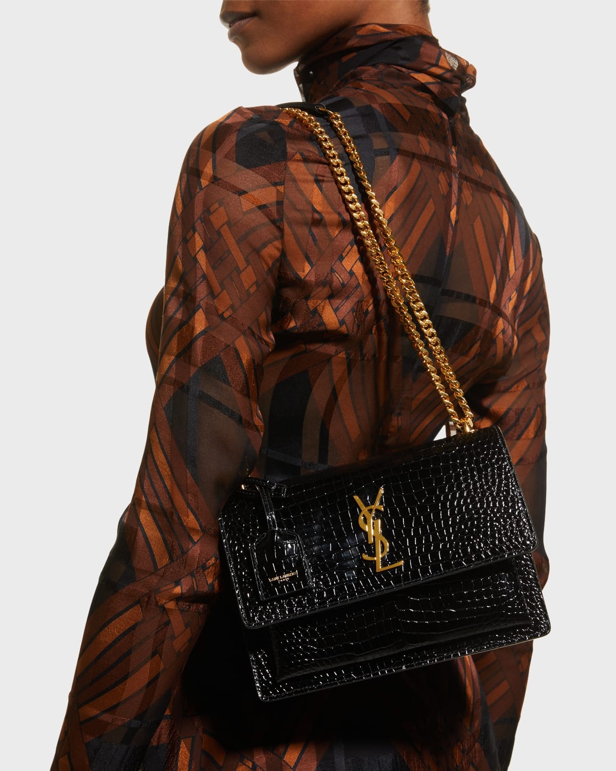 Sunset Medium YSL Crossbody Bag in Croc-Embossed Leather - 5