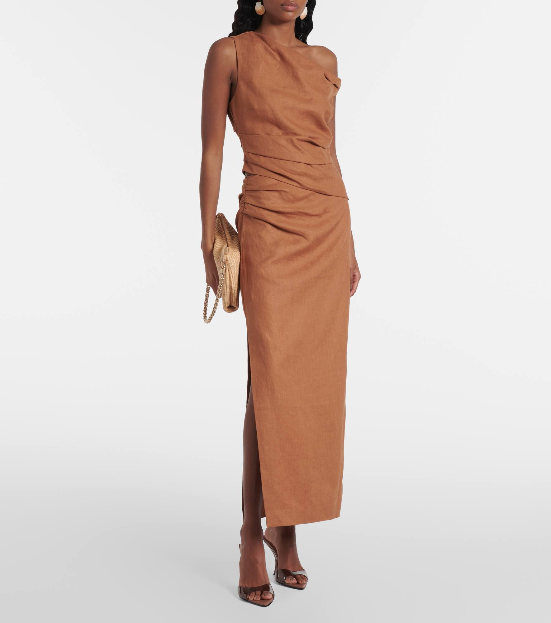 Asymmetric ruched linen midi skirt - 2