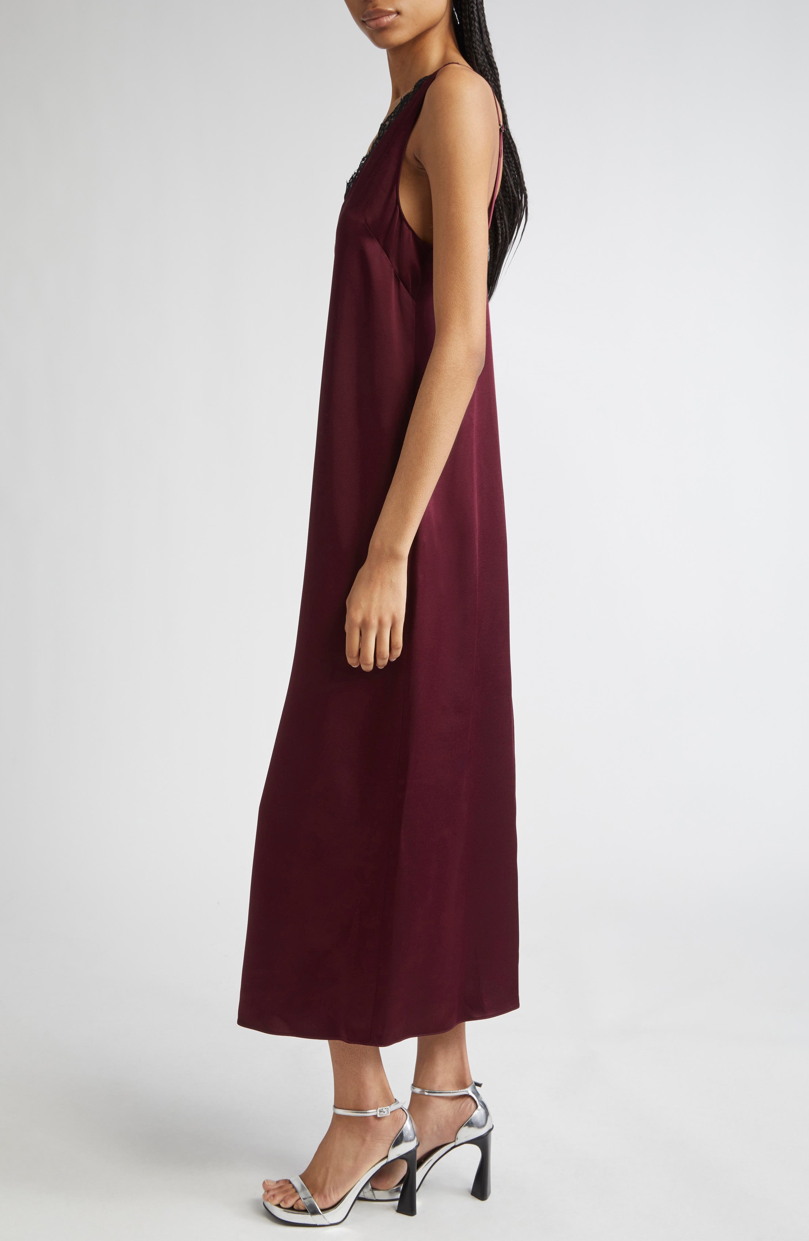 Stella McCartney Lace Trim Satin Slipdress in Bordeaux at Nordstrom - 3