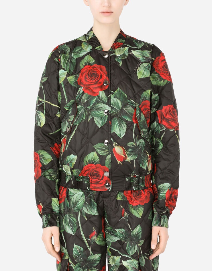 Rose-print quilted nylon bomber jacket - 1