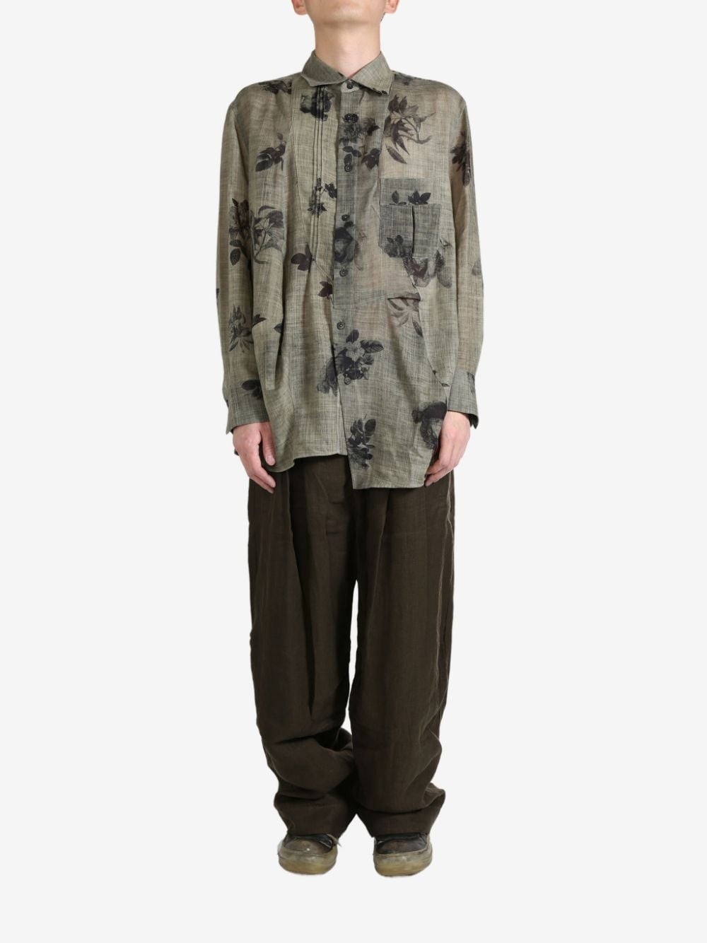 floral-print pleated shirt - 1