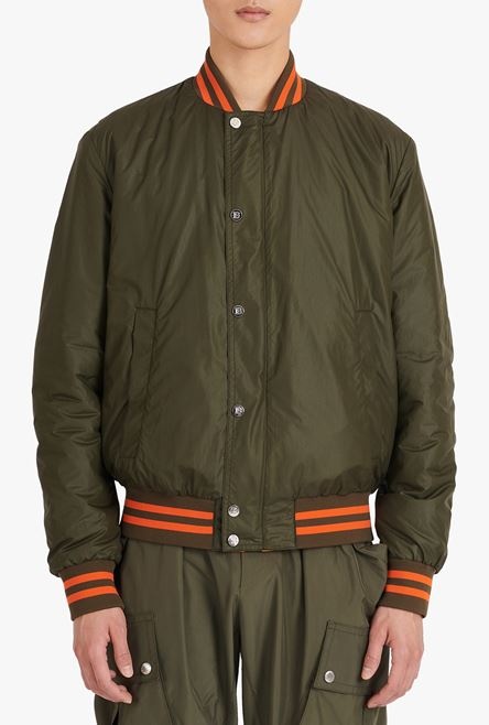 Khaki bomber jacket with orange Balmain logo - 5