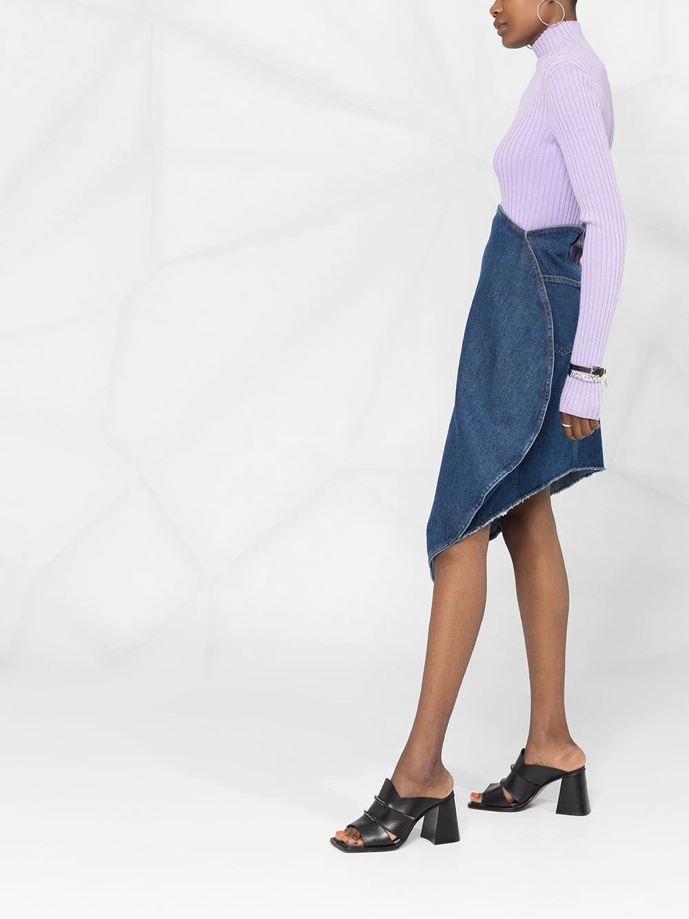 curved-front denim skirt - 6