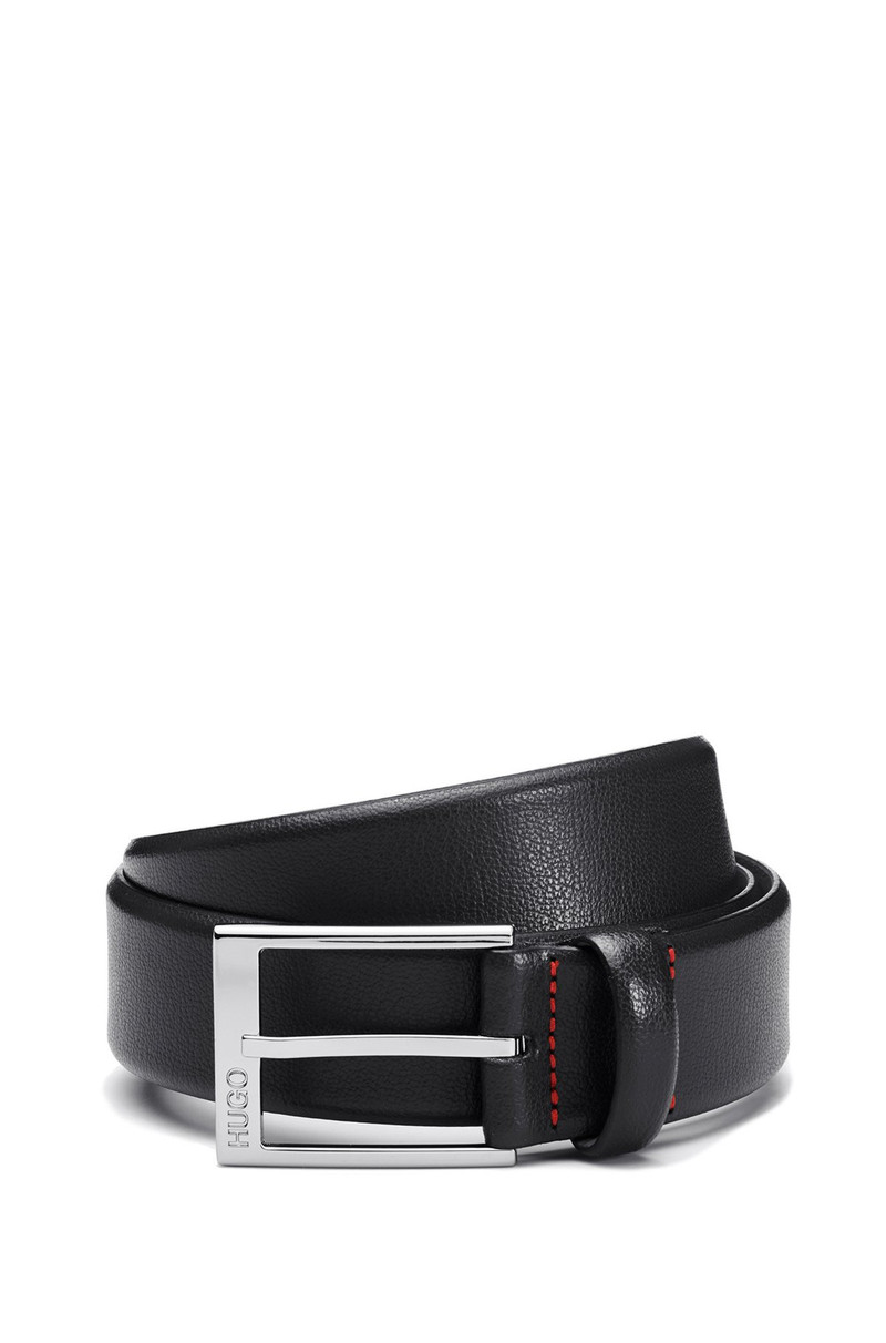 GRAINED-LEATHER BELT WITH POLISHED-SILVER-HARDWARE LOGO 1