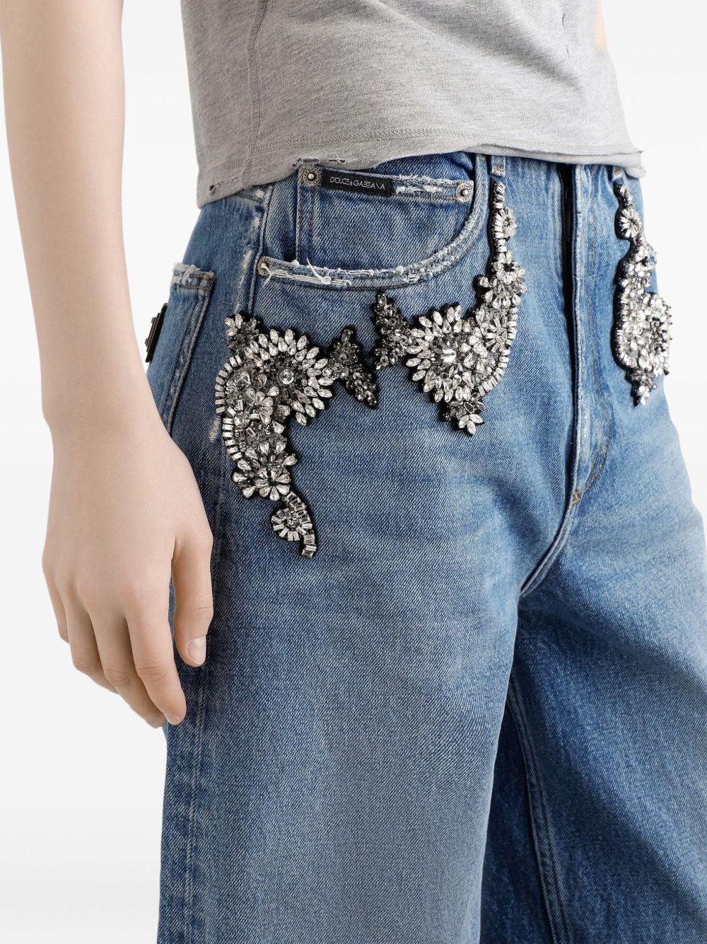 crystal-embellished jeans - 4